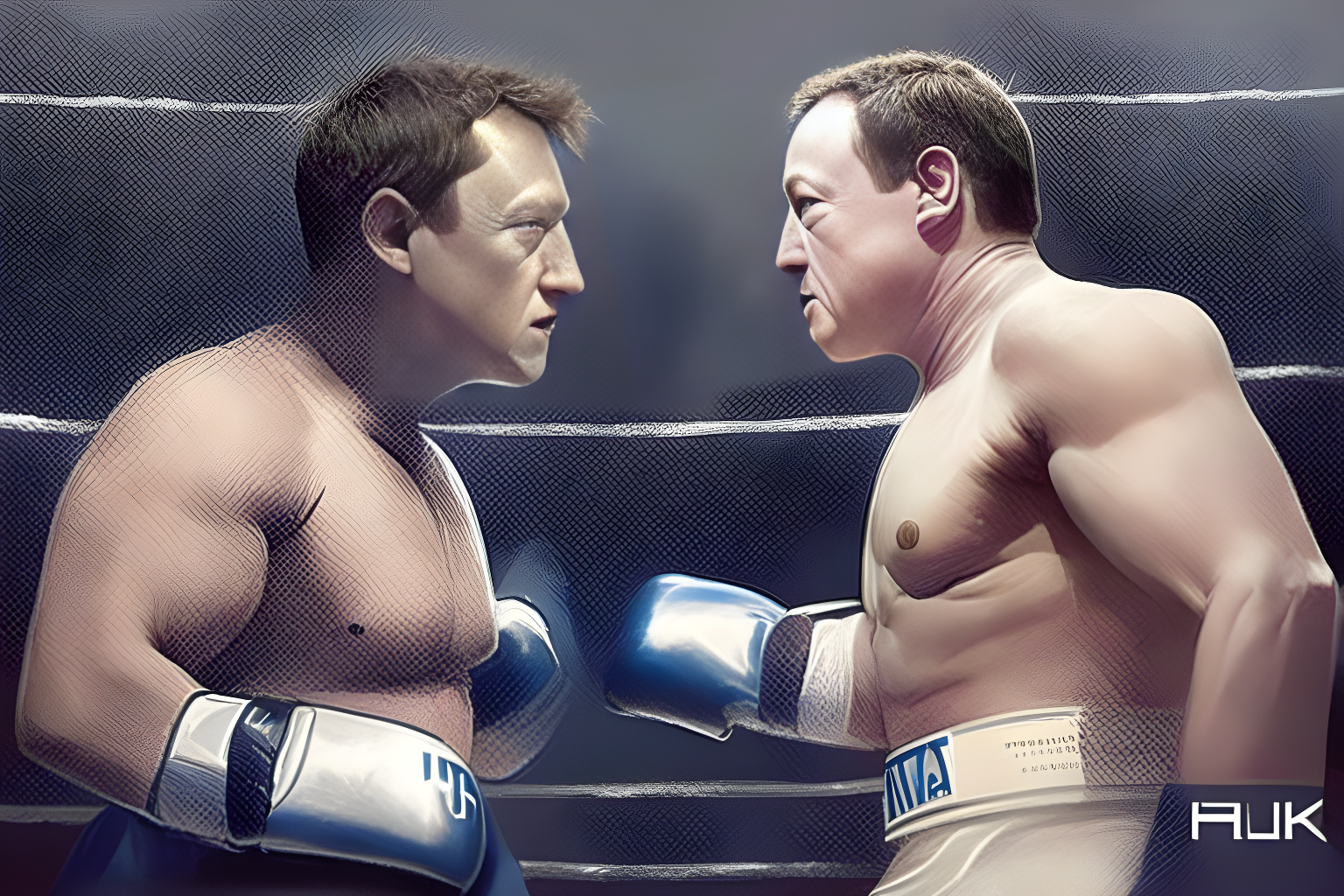 Mark Zuckerberg, Elon Musk, Facing Each Other, Boxing Match, Wrestling Ring