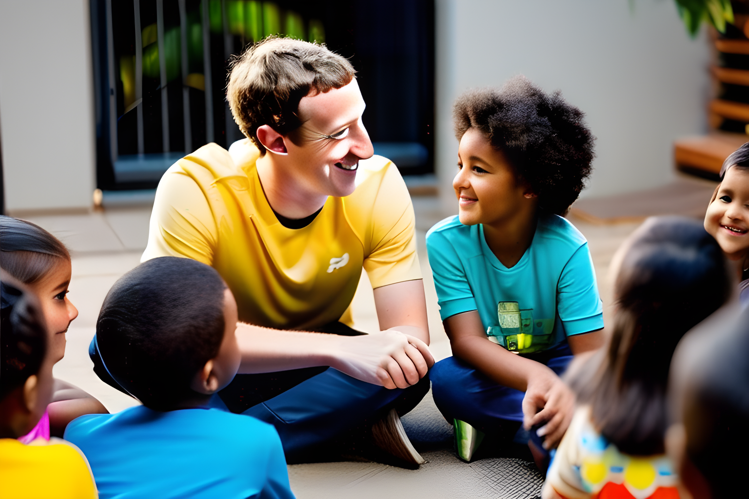 mark zuckerberg in a hand-holding circle with kids