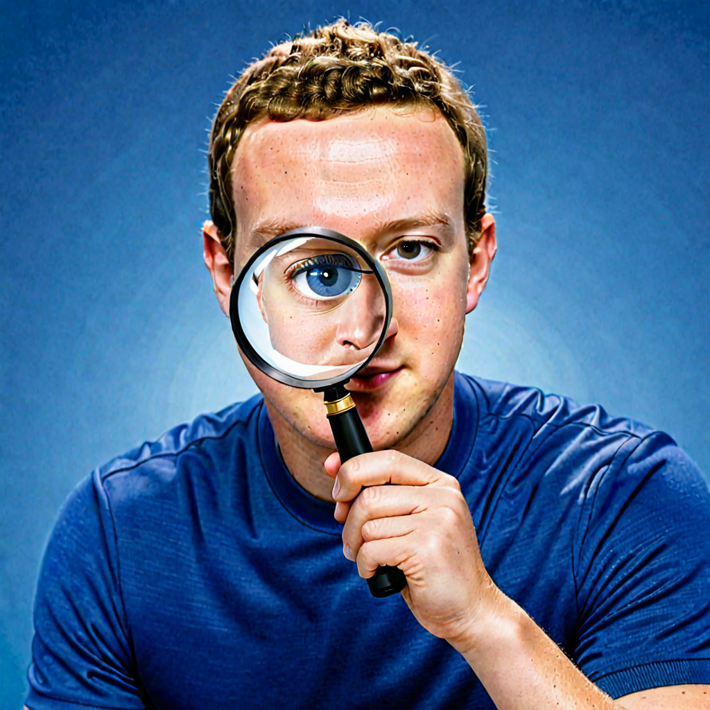 Mark Zuckerberg using a magnifying glass