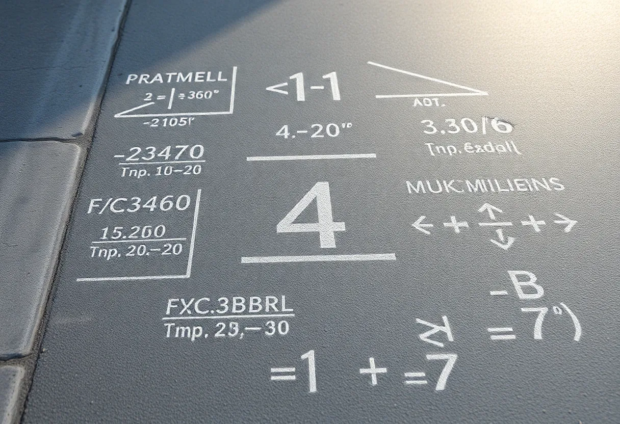 math formulas imprinted on concrete