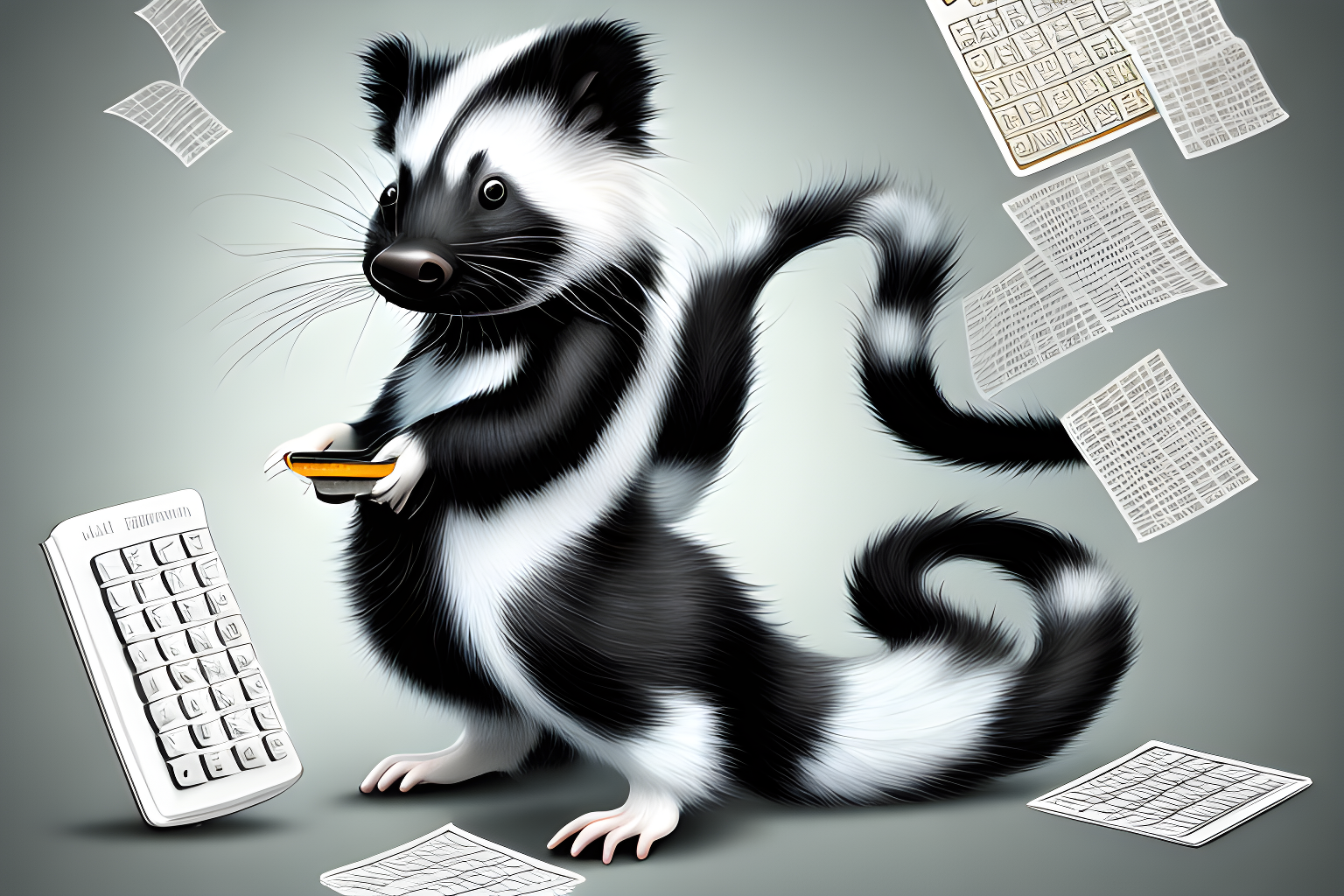 mdjrny-v4 style a skunk with a calculator and a stinky tail
