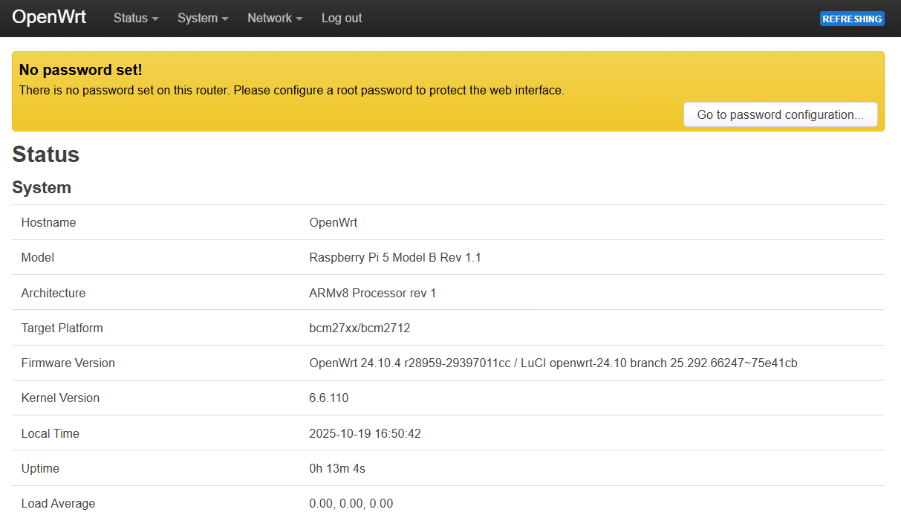 OpenWRT router main page