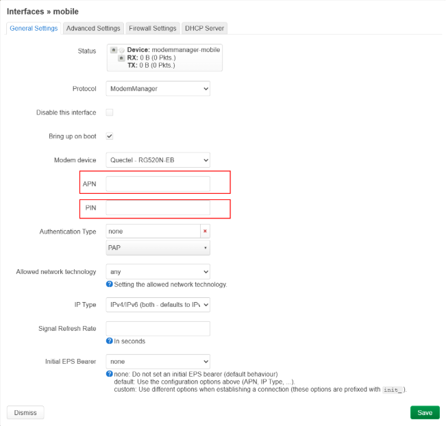 Mobile interface settings