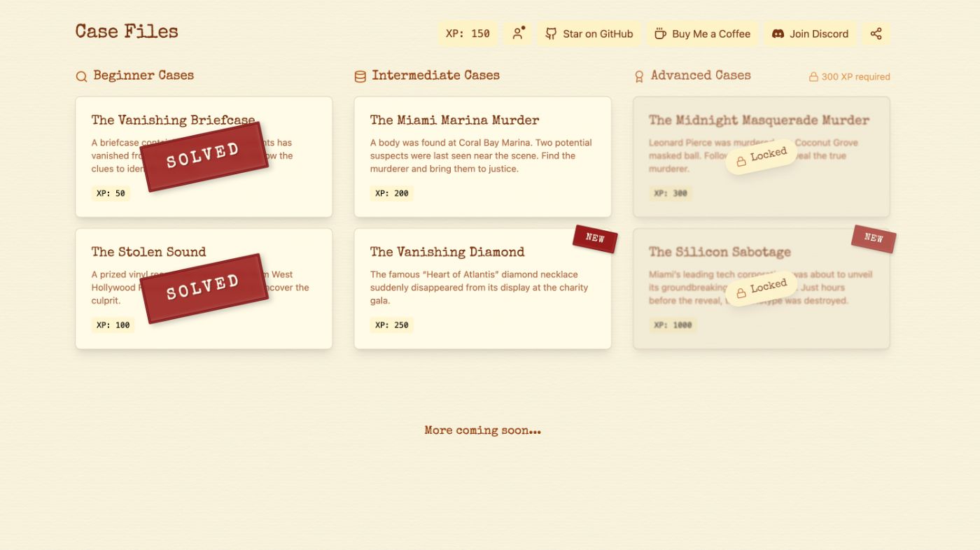 SQL Noir Cases to Solve