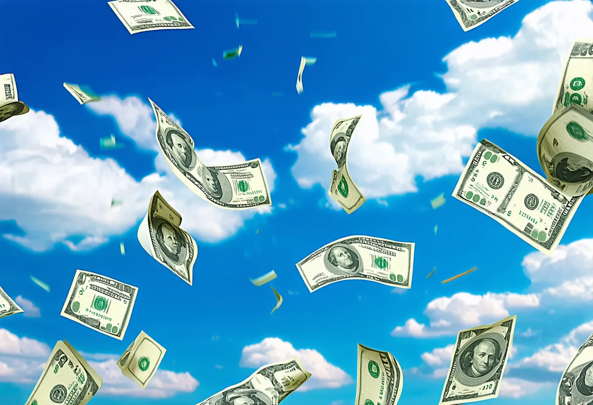 money raining falling from the sky