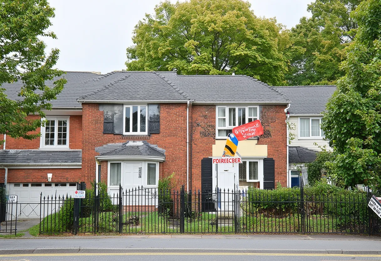 multiple houses with forecloser signs on them