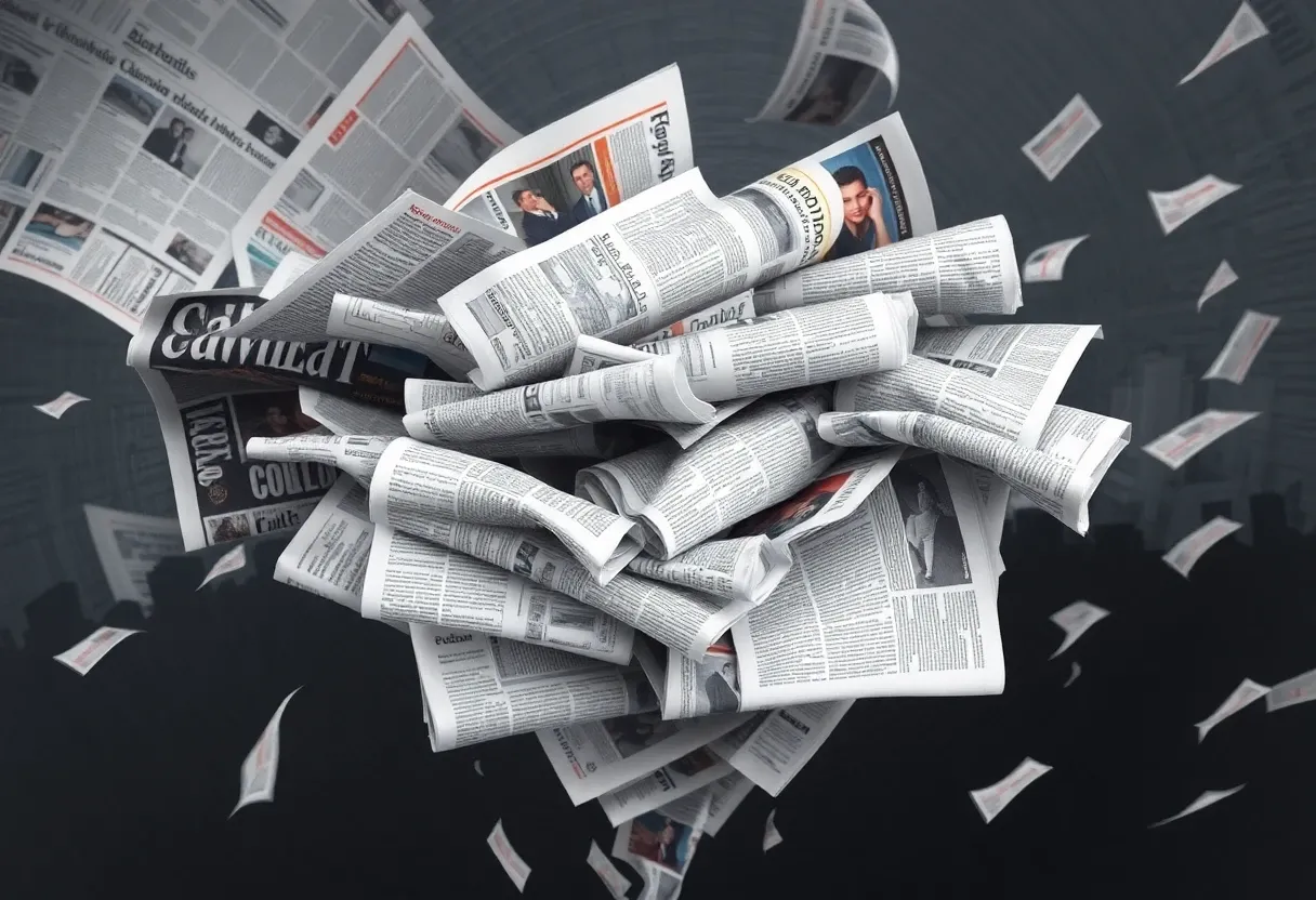 newspapers swirling in a tornado