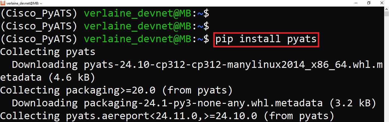 Installing pyATS in the python virtual environment 