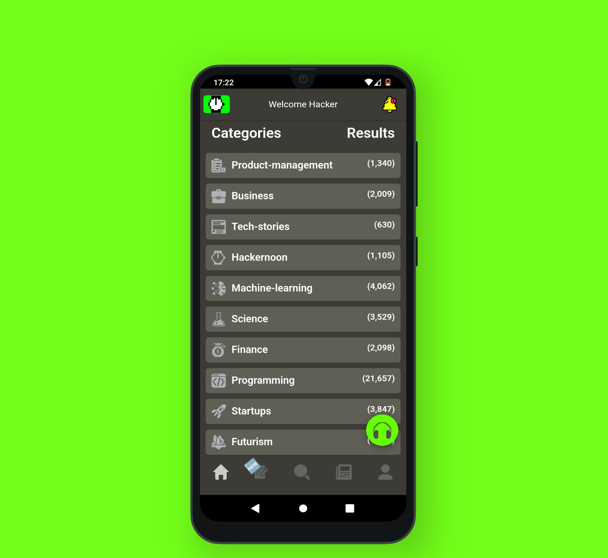 Tech Categories on the HackerNoon Mobile App
