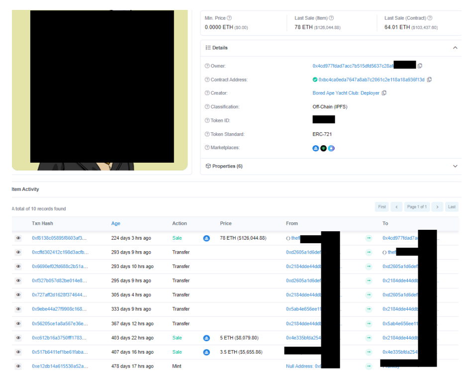 Fig. 38 NFT transaction history on Ethereum Blockchain explorer