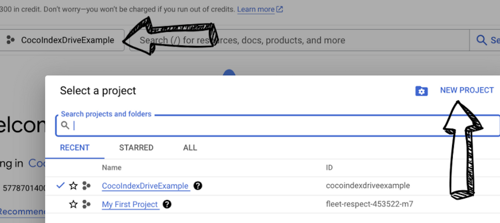 Select or create GCP Project