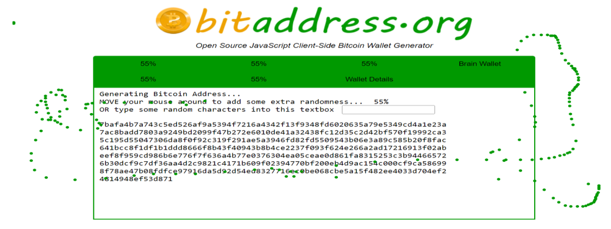 Fig. 6 Random number generation using mouse pointer for generating Bitcoin private key