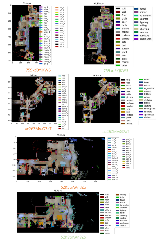 Fig. 12. Semantic Map Comparison between IVLMap (Ours, Orange) and VLMap (GT, Green)