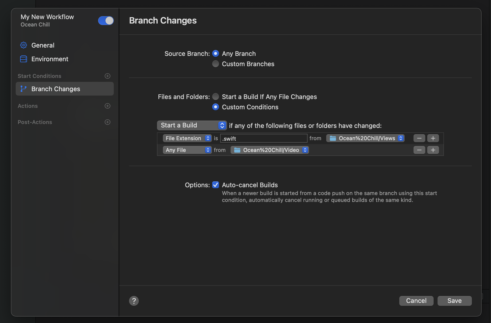 Workflow Custom Branch Trigger Via File Changes