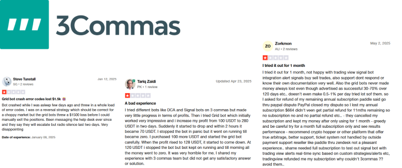 3Commas Trading bots negative Reviews