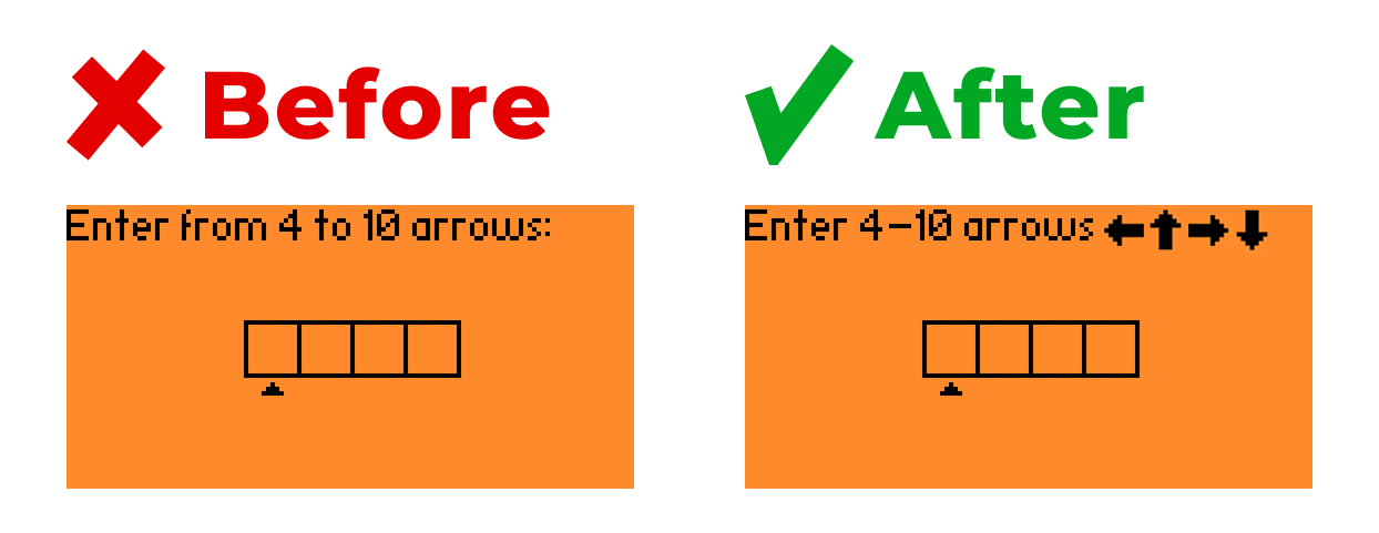 Example with arrow icons give clear understanding for PIN code entry