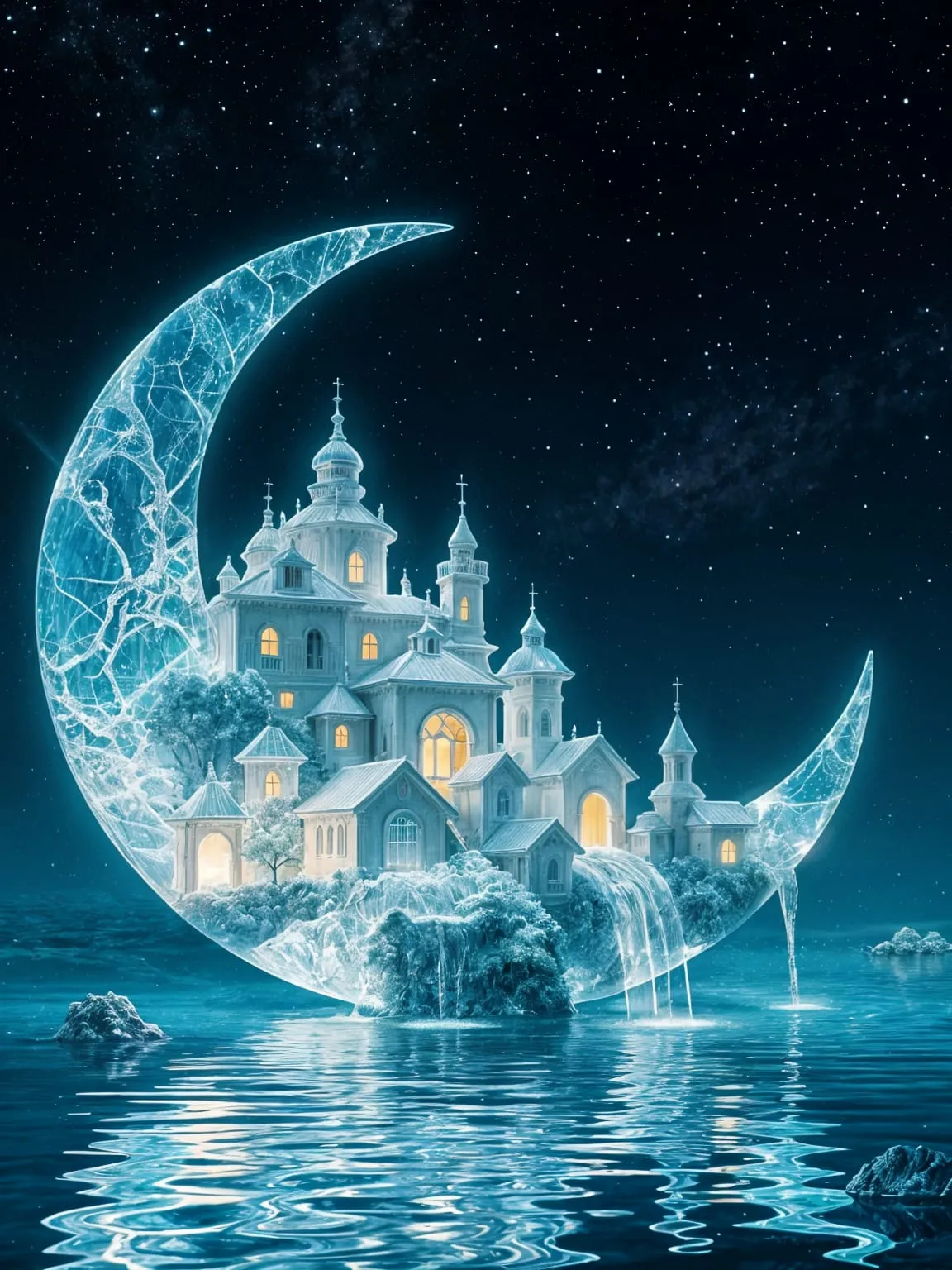 I've heard of castles in the air, but on the moon? Only AI could come up with this image!