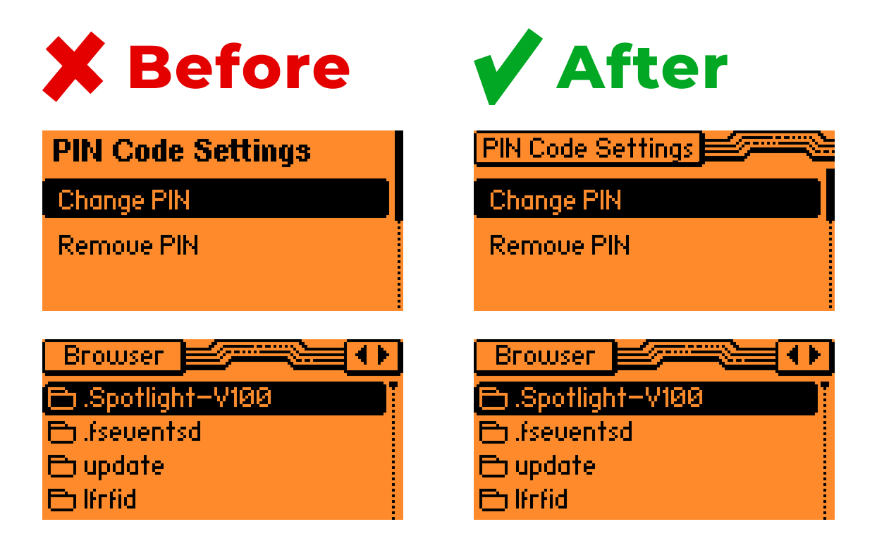 Example of a unified style for menu headers