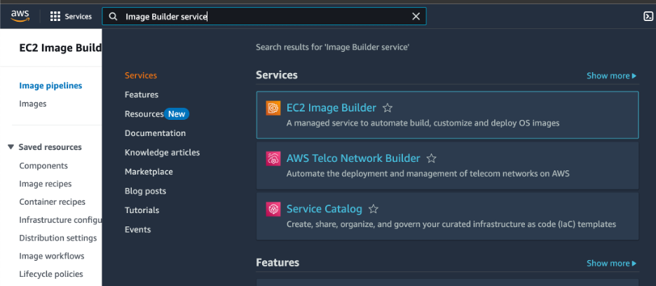  Navigating to EC2 Image Builder