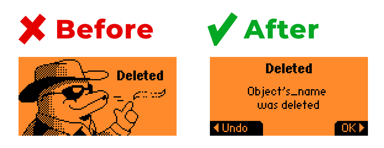 Example of a deletion confirmation window with the option to restore the deleted item