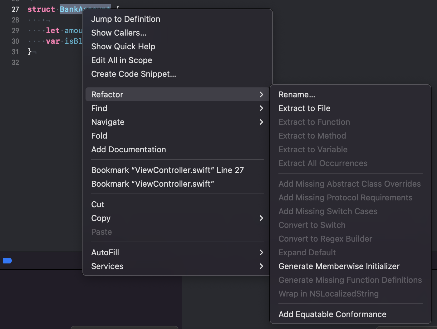 Generating memberwise initializer in Xcode