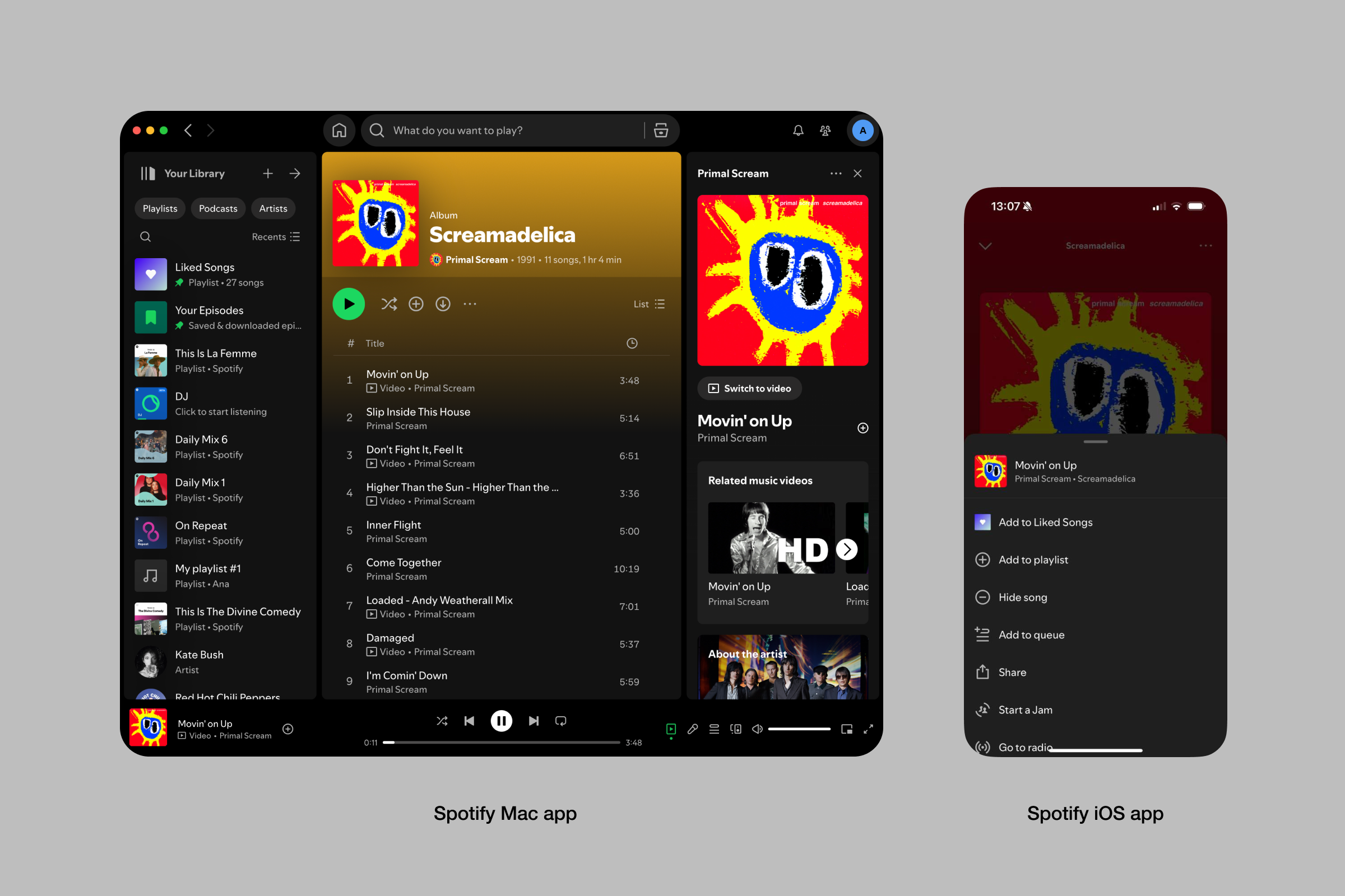 Spotify Desktop and Mobile Interfaces