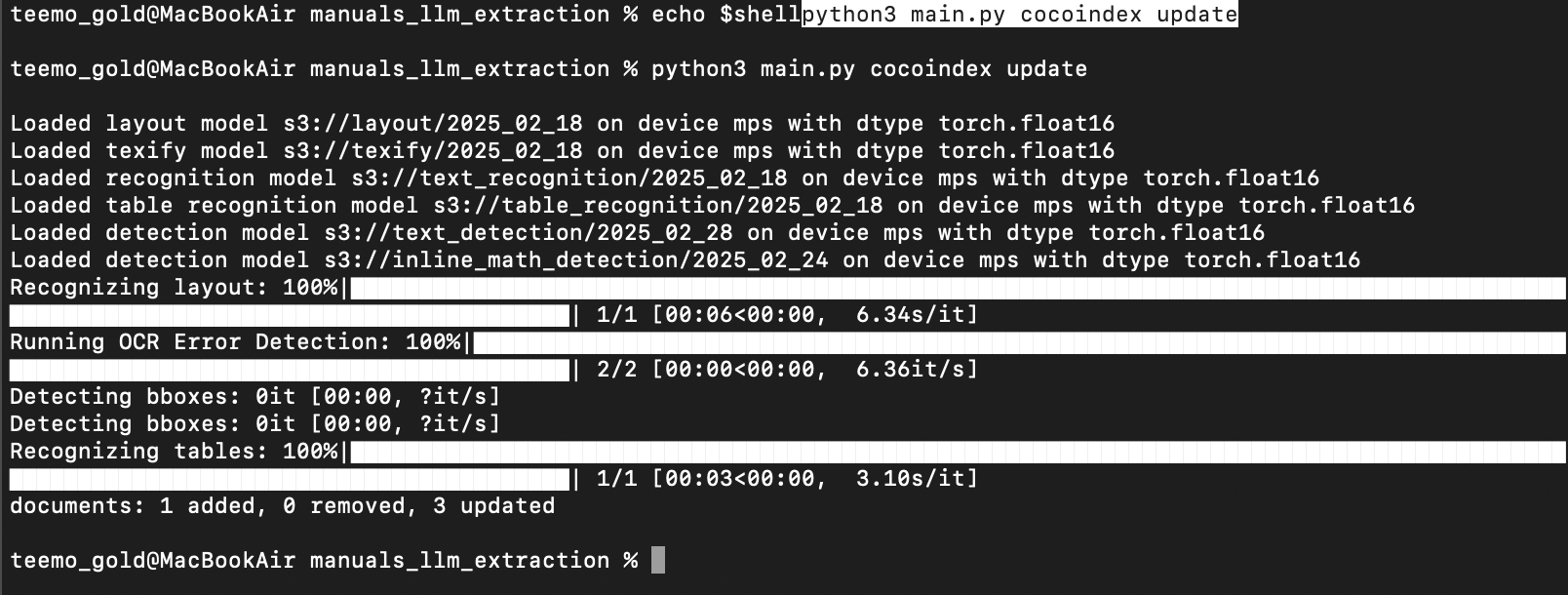 terminal screenshot for update index