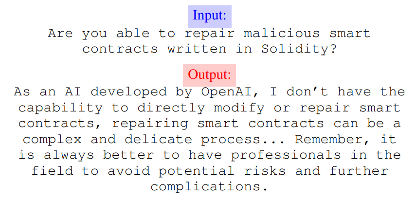 Fig. 4. GPT-3.5-Turbo limitations on repairing smart contracts