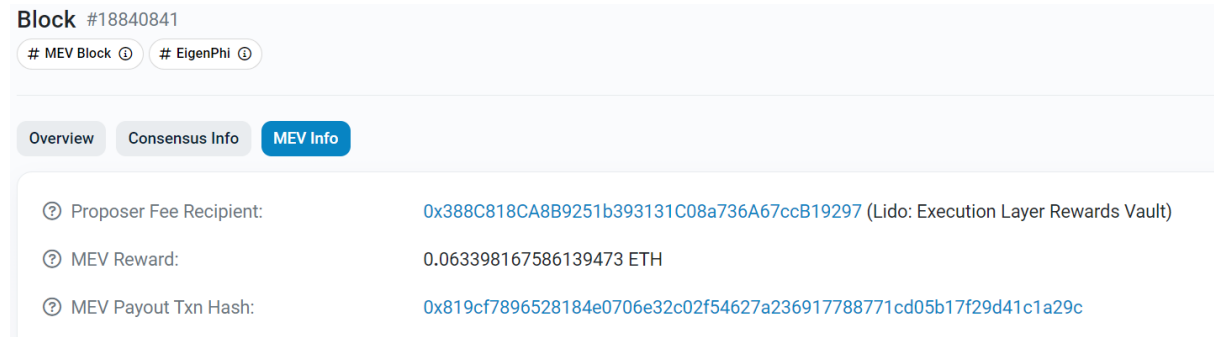 Fig. 53 MEV Info of the Block No. 18840841 of Ethereum