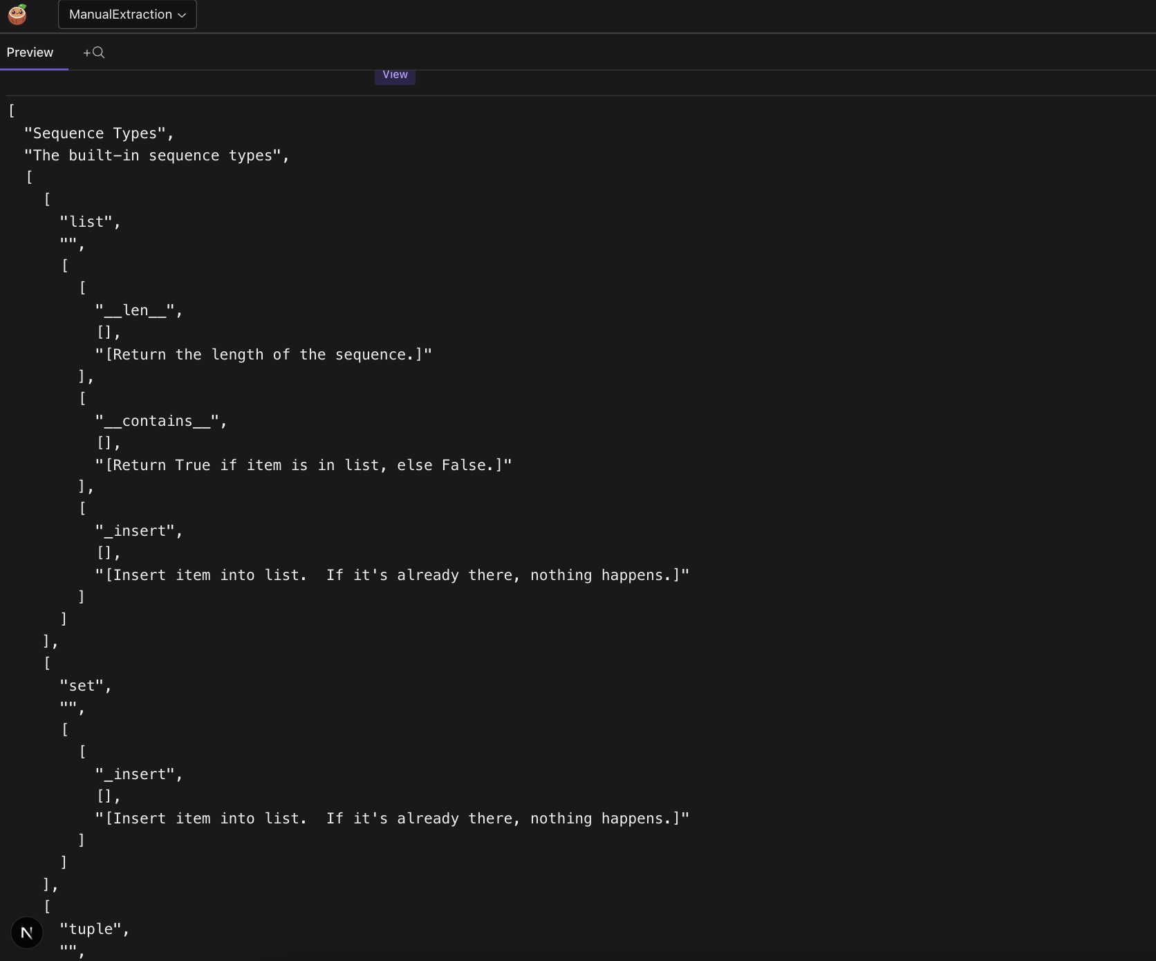 Data for Array Module extracted from the Python manuals