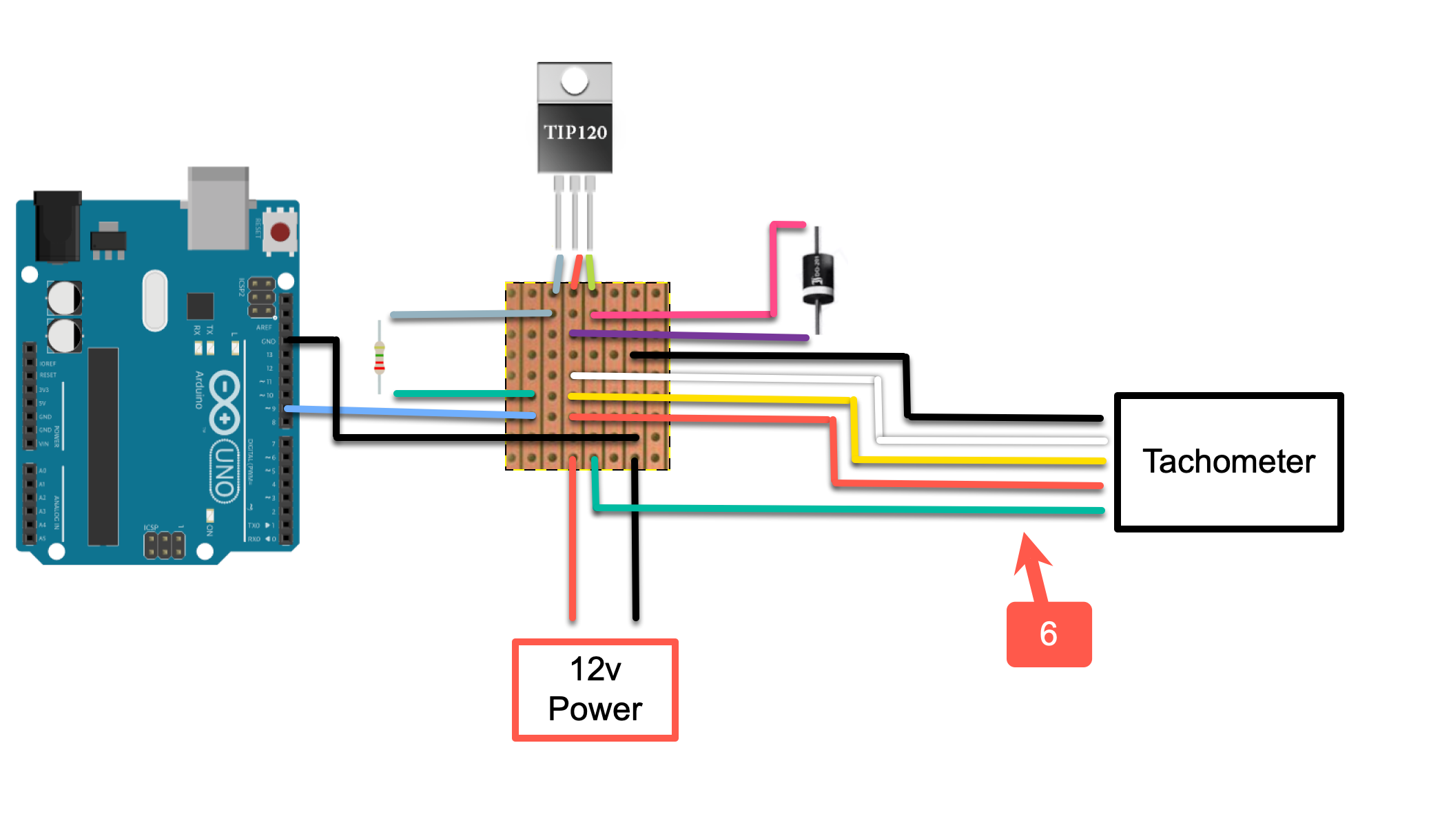 Final Wiring from Tachometer to Breadboard