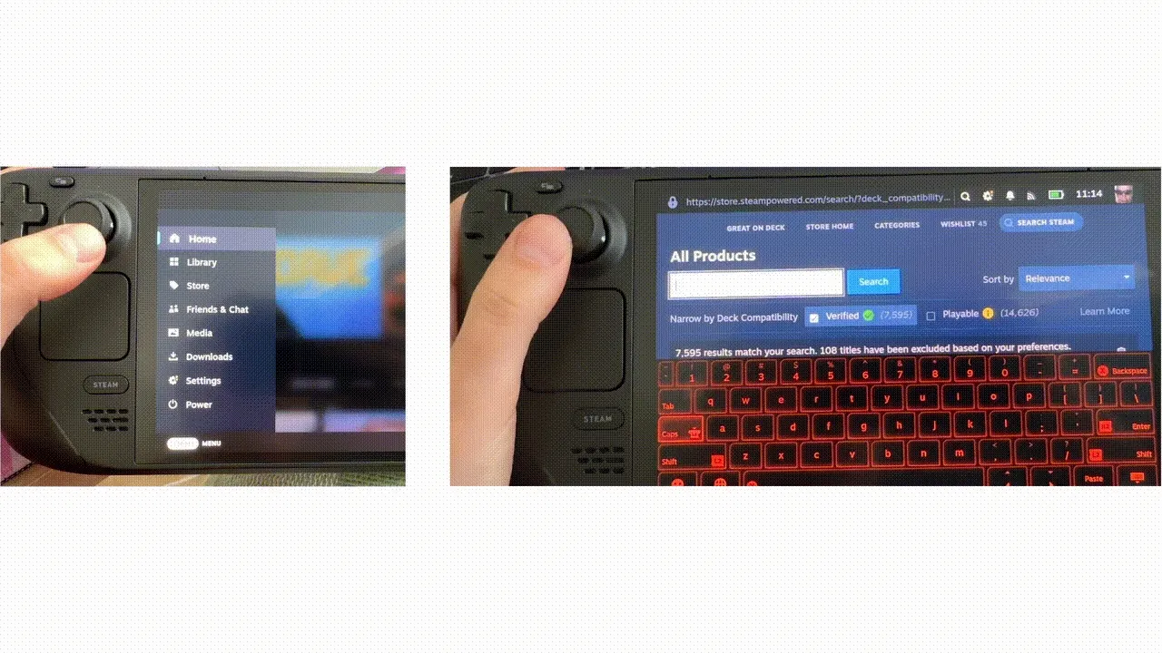 Example of scrolling with stops at the first and last item in a list or keyboard on Steam Deck