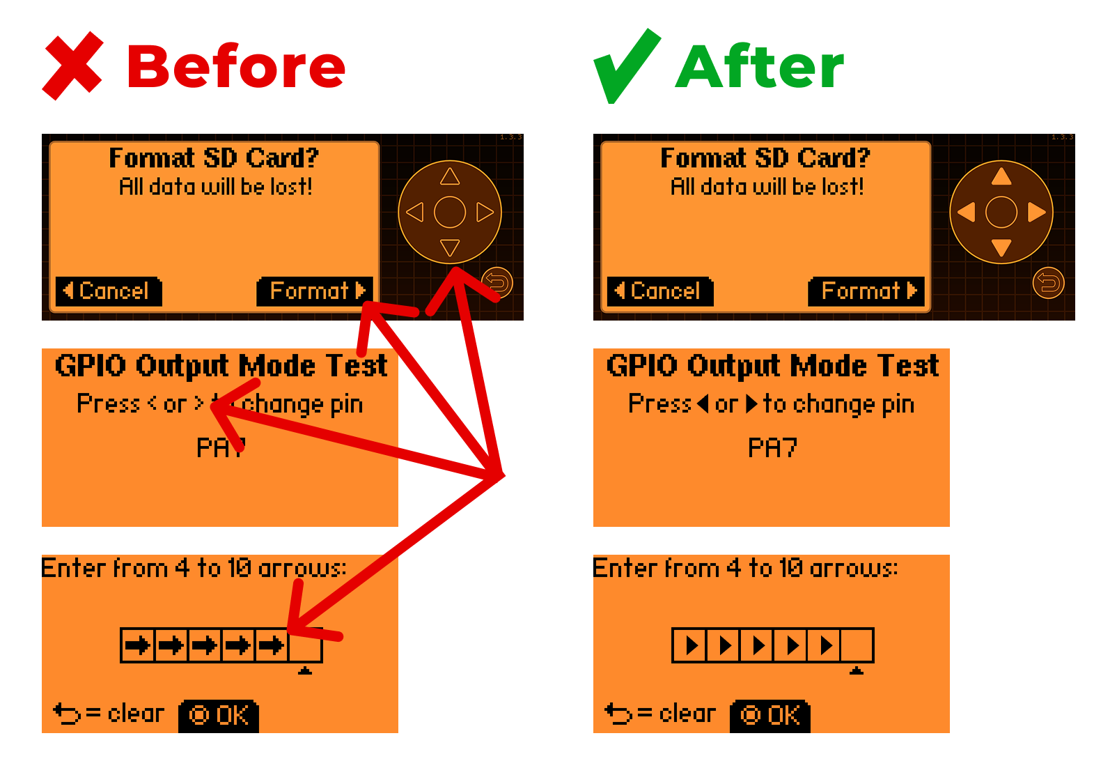 Example of using a single, unified icon style for joystick arrows (instead of 4 different styles for the same button)