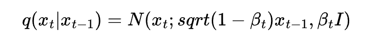 A single step of noise addition in Forward Diffusion can be formulated as this