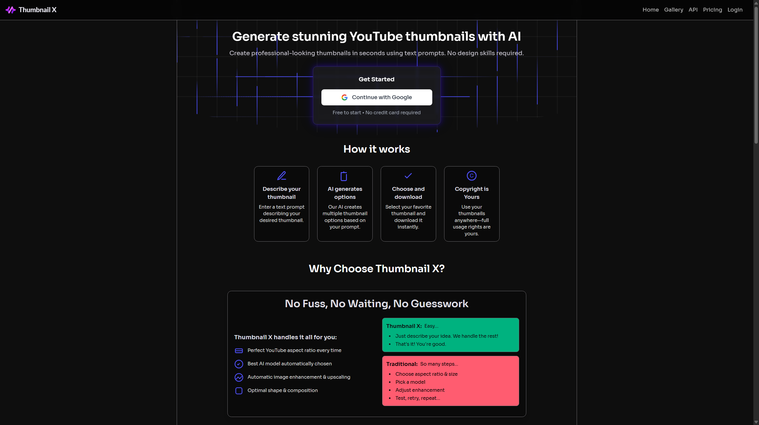 Landing page of Thumbnail X
