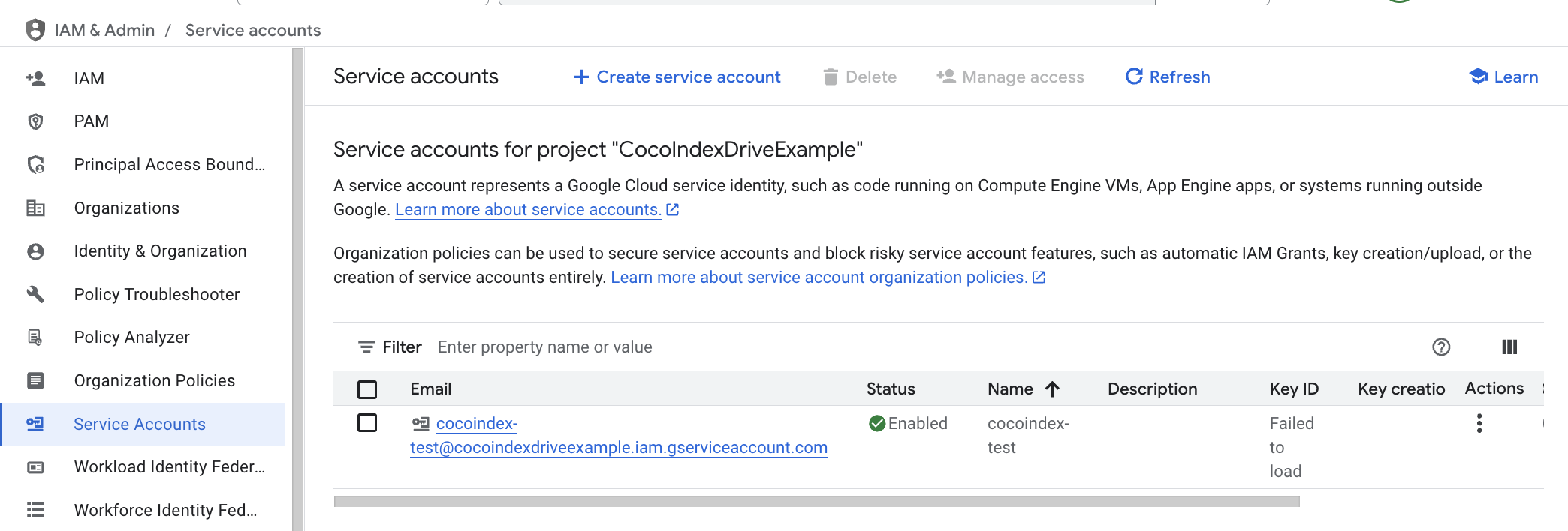 Service account list