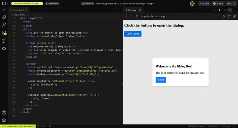 HTML example of dialog tag