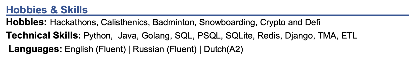 Example of the bottom part of my CV