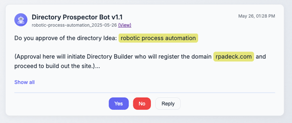 My Prospector AI Agent asking for approval