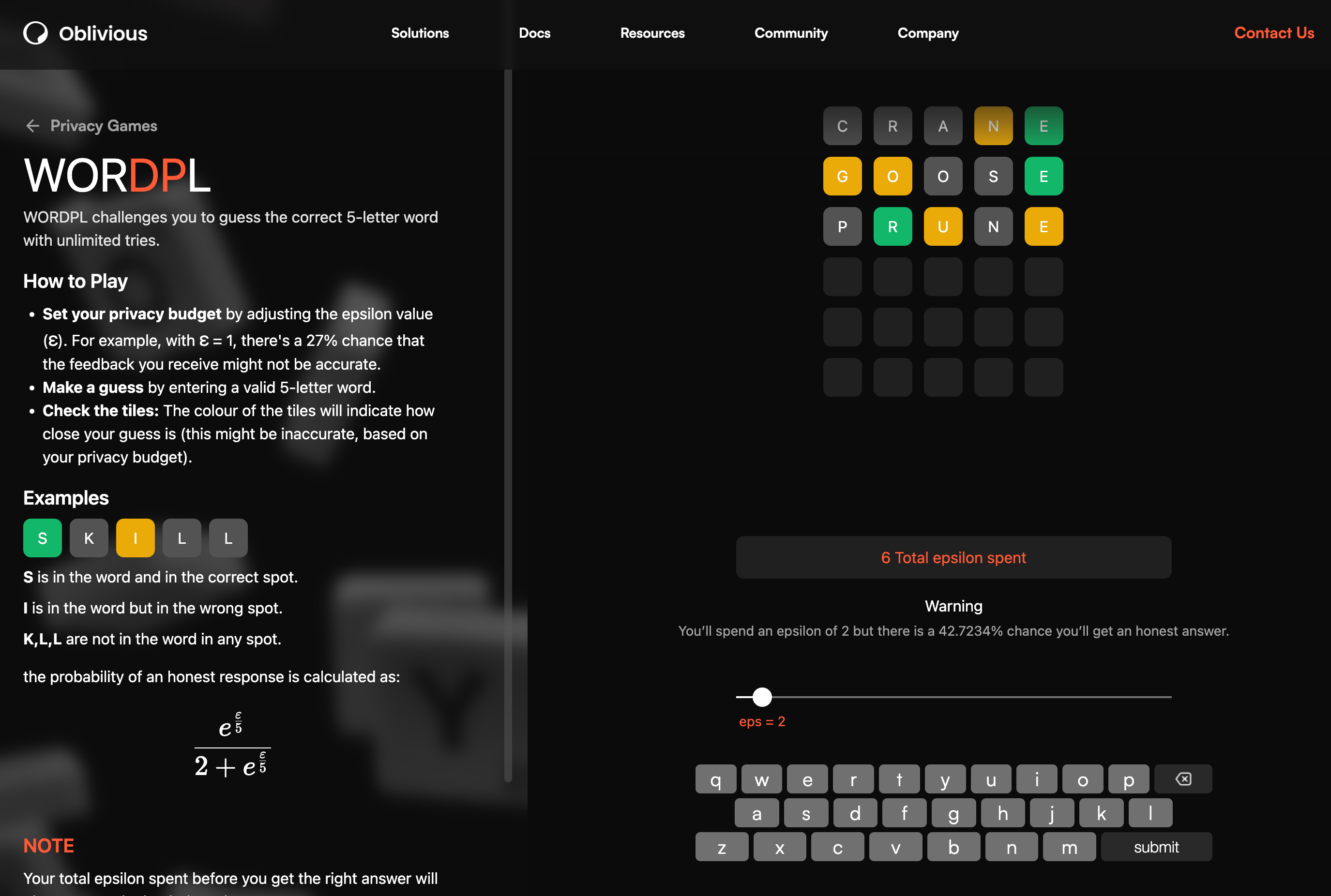 A screenshot of a gameplay of a WORDPL game.