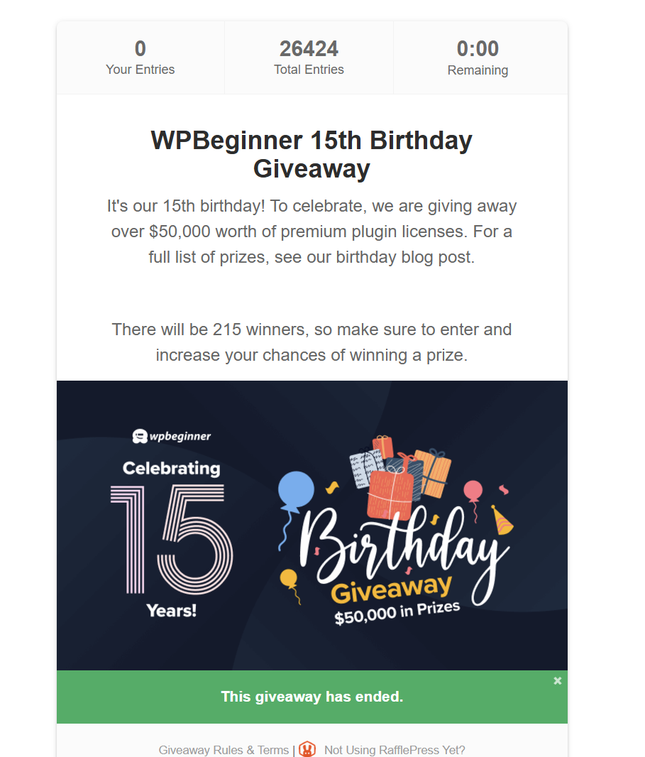 Our Website's 15th Birthday Giveaway