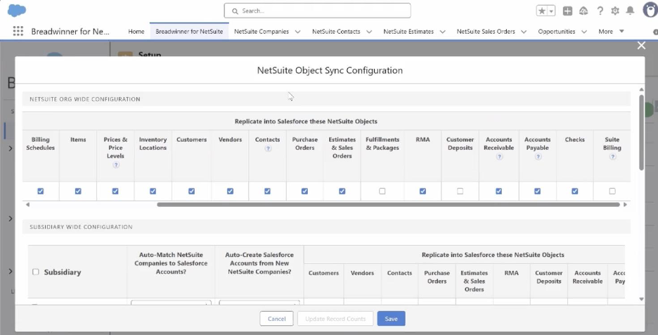 Breadwinner NetSuite Object Sync
