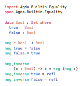 Fig. 4. Proving that negation isan involution in Agda.