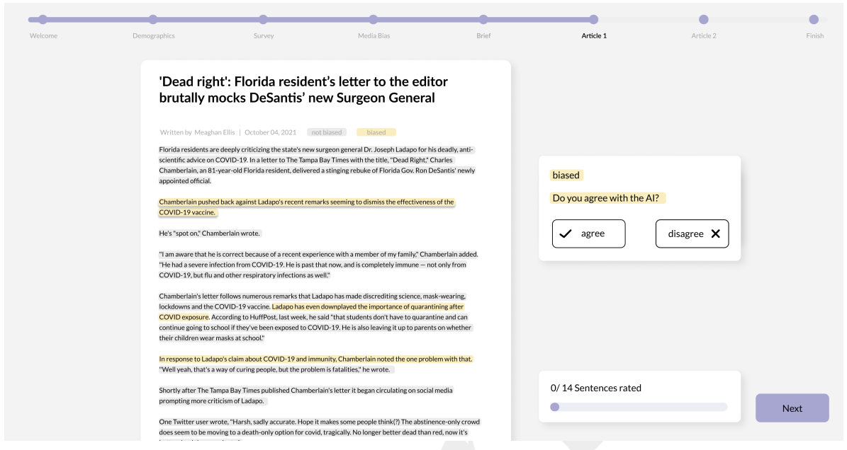 Figure 13: Screenshot of the highlight mechanism on the study platform for the preliminary feedback mechanism study