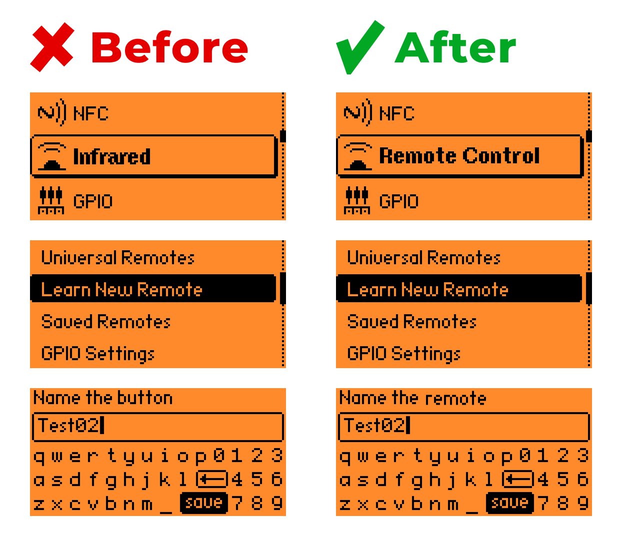 Example of consistent naming of objects across all windows in the Infrared section