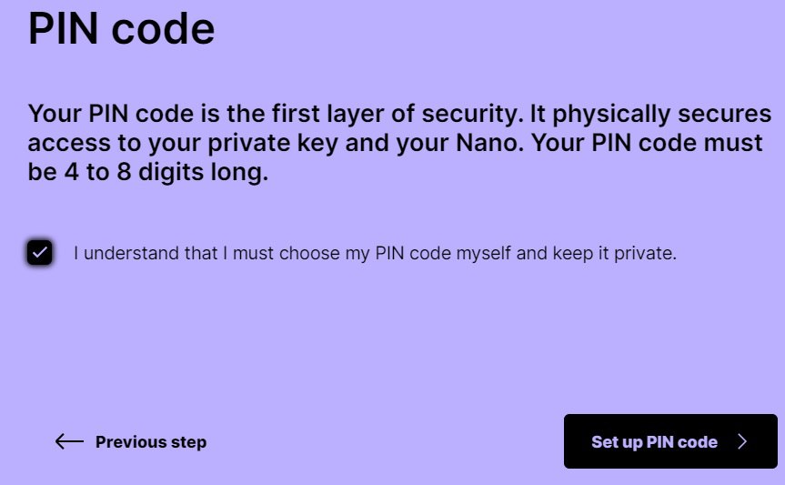 Установите PIN-код кошелька Nano