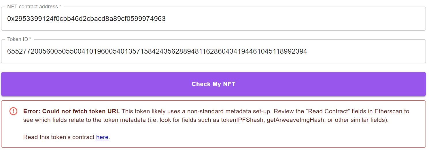 NFT error fetch token URI