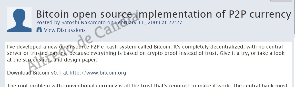 Satoshi Nakamoto post on 2009