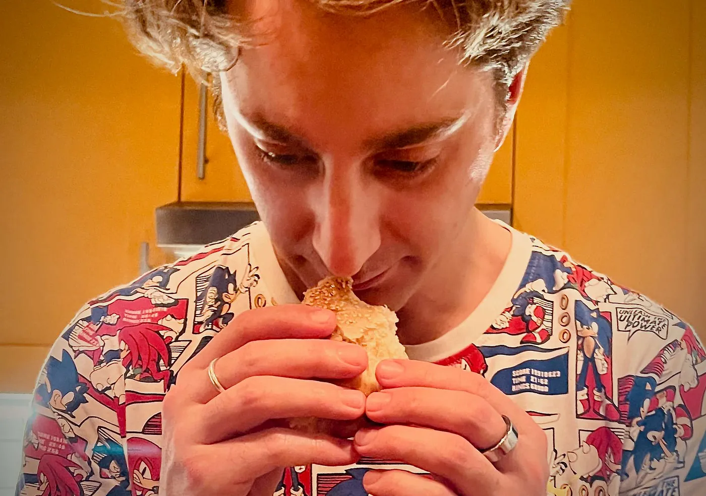 Closely scrutinising my middle eastern buns (photo by author)