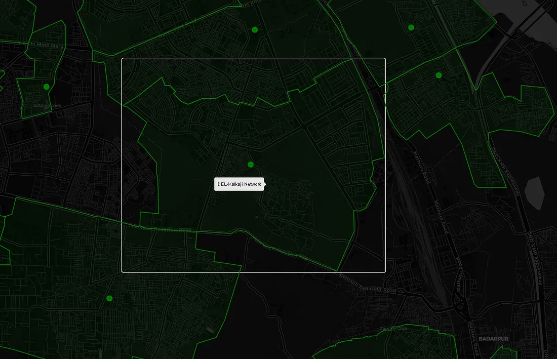 Geofence returned for a store by Zepto API, plotted on a map